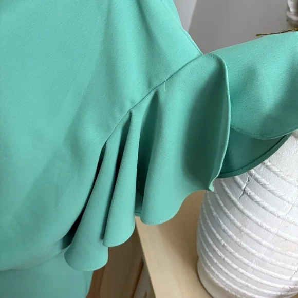 BADGLEY MISCHKA Green Blouson Sheath Dress Drapey Sleeves Cow Neck Size 16 NWOT‎ - Picture 6 of 12